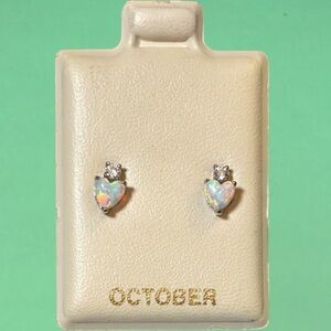 10K White Gold Opal Heart Shaped Stud Earrings